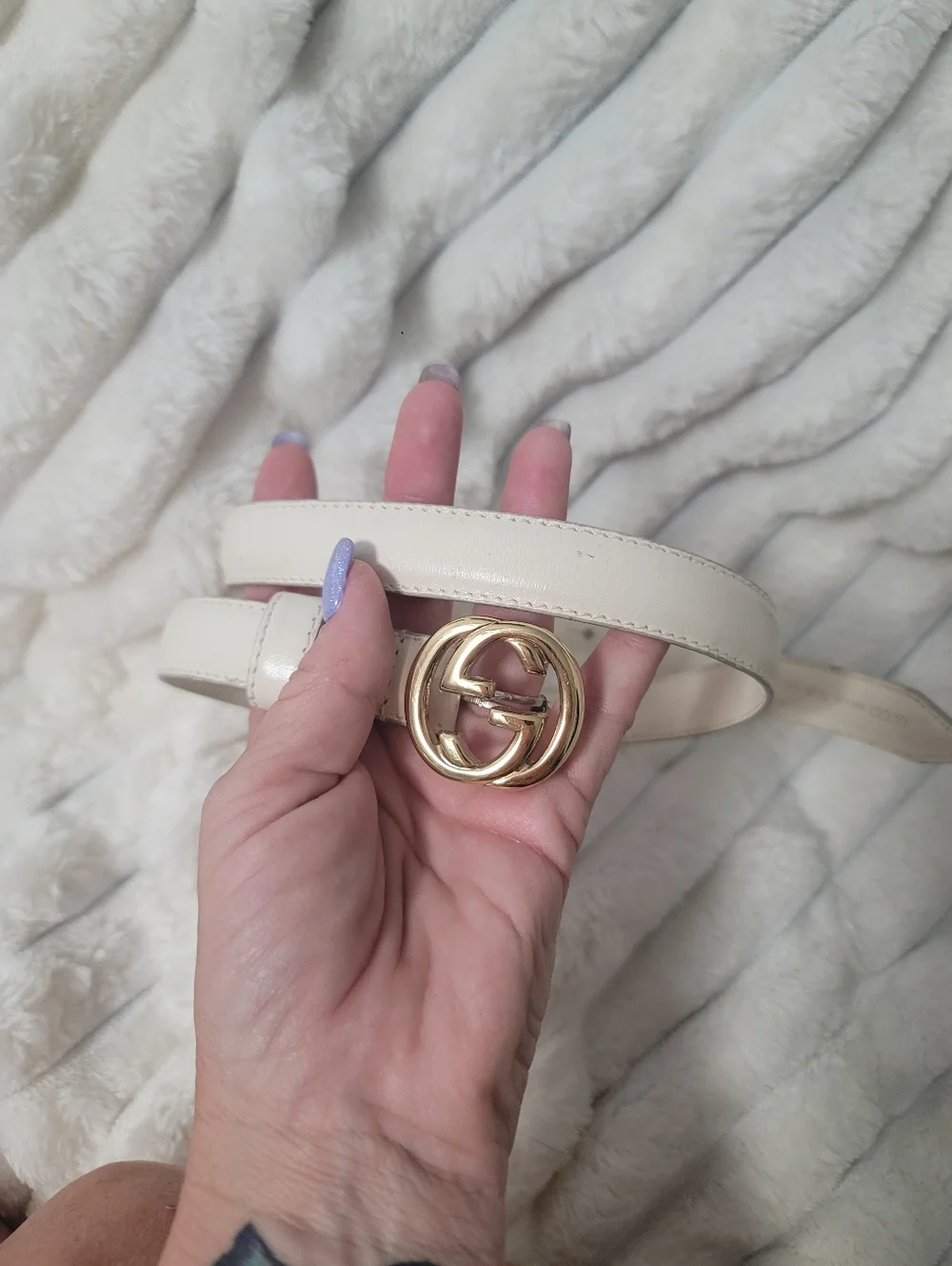 Gucci White/Black Leather Vintage Interlocking G Buckle Belt Size 70 - Picture 2 of 8